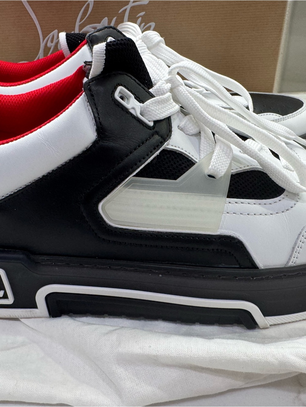 Christian Louboutin Black White Red Low-Top Lace-Up Sneaker - Picture 5 of 12